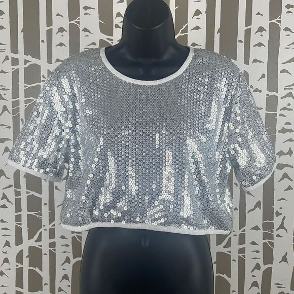 Unique21 Disco Glam Sequined Crop Top XL NEW - Picture 1 of 9